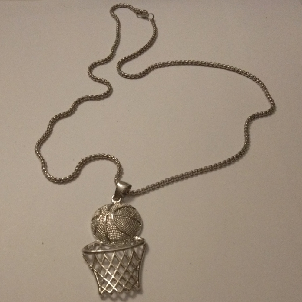 Silver Basketball Hoop Mens Chain